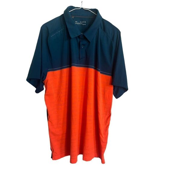 Under Armour Men's Orange And Blue Colorblock Loose Heatgear Polo Size 2XL - Picture 2 of 13